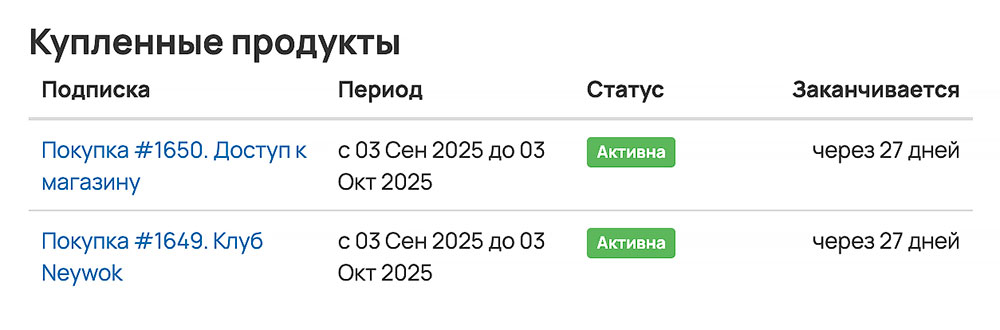 Список заказов и подписок